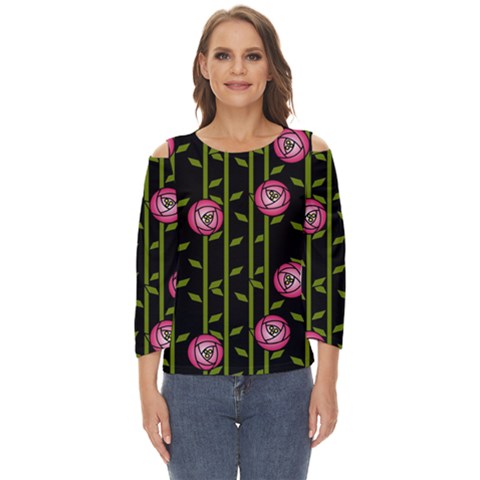 Rose Abstract Rose Garden Cut Out Wide Sleeve Top by Hannah976