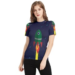 Rocket Halftone Astrology Astronaut Women s Short Sleeve Rash Guard by Sarkoni