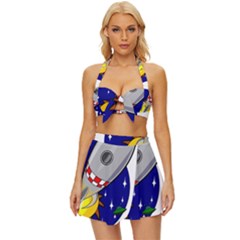 Rocket Ship Launch Vehicle Moon Vintage Style Bikini Top And Skirt Set  by Sarkoni