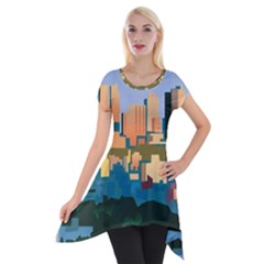 City Buildings Urban Dawn Short Sleeve Side Drop Tunic by Sarkoni