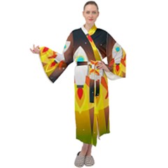 Rocket Take Off Missiles Cosmos Maxi Velvet Kimono by Sarkoni