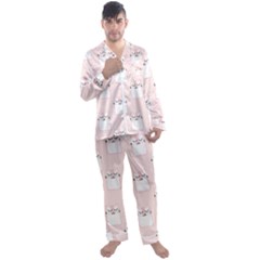 Pattern Pink Cute Sweet Fur Cats Men s Long Sleeve Satin Pajamas Set by Sarkoni