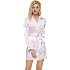 Pattern Pink Cute Sweet Fur Cats Long Sleeve Satin Robe by Sarkoni