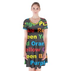 Red Yellow Blue Green Purple Short Sleeve V-neck Flare Dress by Sarkoni