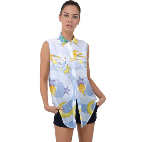 Science Fiction Outer Space Sleeveless Chiffon Button Shirt by Sarkoni