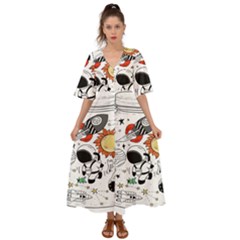 Astronaut Drawing Planet Kimono Sleeve Boho Dress by Sarkoni