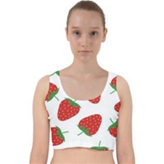 Seamless Pattern Fresh Strawberry Velvet Racer Back Crop Top by Sarkoni