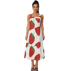 Seamless Pattern Fresh Strawberry Square Neckline Tiered Midi Dress by Sarkoni