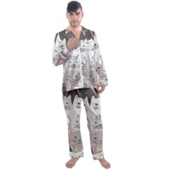 Cute Cats Seamless Pattern Men s Long Sleeve Satin Pajamas Set by Sarkoni