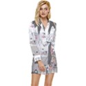 Cute Cats Seamless Pattern Long Sleeve Satin Robe View1