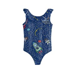 Cat Cosmos Cosmonaut Rocket Kids  Frill Swimsuit by Grandong