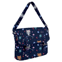Cute Astronaut Cat With Star Galaxy Elements Seamless Pattern Buckle Messenger Bag by Grandong