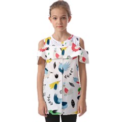 Vector Set Isolates With Cute Birds Scandinavian Style Fold Over Open Sleeve Top by Apen