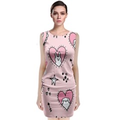 Cartoon Cute Valentines Day Doodle Heart Love Flower Seamless Pattern Vector Classic Sleeveless Midi Dress by Apen