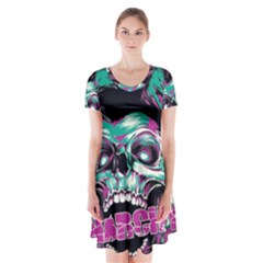 Anarchy Skull And Birds Short Sleeve V-neck Flare Dress by Sarkoni