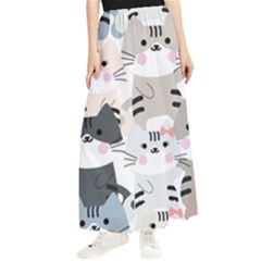 Cute Cat Couple Seamless Pattern Cartoon Maxi Chiffon Skirt by Bedest