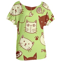 Cute Hand Drawn Cat Seamless Pattern Women s Oversized T-shirt by Bedest