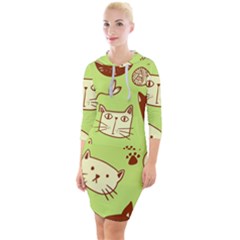 Cute Hand Drawn Cat Seamless Pattern Quarter Sleeve Hood Bodycon Dress by Bedest