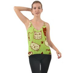 Cute Hand Drawn Cat Seamless Pattern Chiffon Cami by Bedest