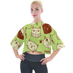 Cute Hand Drawn Cat Seamless Pattern Mock Neck T-shirt by Bedest