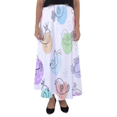 Cartoon Bird Cute Doodle Bird Flared Maxi Skirt by Bedest