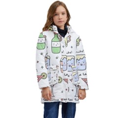 Drinks Cocktails Doodles Coffee Kids  Hooded Longline Puffer Jacket by Apen