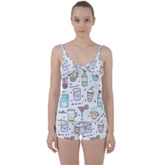 Drinks Cocktails Doodles Coffee Tie Front Two Piece Tankini by Apen