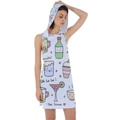 Drinks Cocktails Doodles Coffee Racer Back Hoodie Dress by Apen