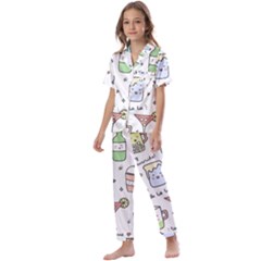 Drinks Cocktails Doodles Coffee Kids  Satin Short Sleeve Pajamas Set by Apen