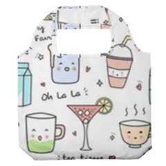 Drinks Cocktails Doodles Coffee Premium Foldable Grocery Recycle Bag by Apen