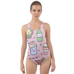 Drink Cocktail Doodle Coffee Cut-out Back One Piece Swimsuit by Apen