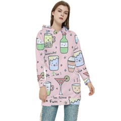 Drink Cocktail Doodle Coffee Women s Long Oversized Pullover Hoodie by Apen