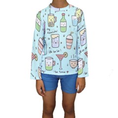 Drinks Cocktails Doodle Coffee Kids  Long Sleeve Swimwear by Apen