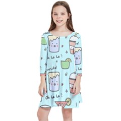 Drinks Cocktails Doodle Coffee Kids  Quarter Sleeve Skater Dress by Apen