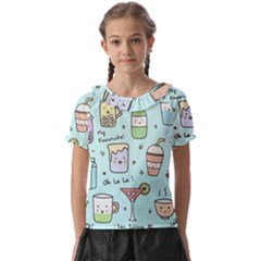 Drinks Cocktails Doodle Coffee Kids  Frill Chiffon Blouse by Apen