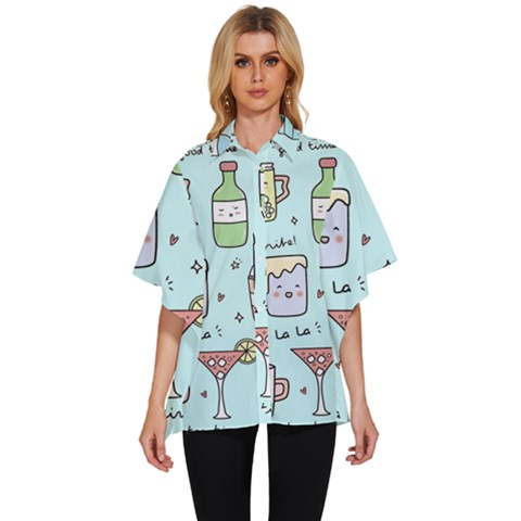 Drinks Cocktails Doodle Coffee Women s Batwing Button Up Shirt by Apen