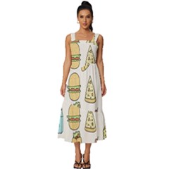 Dinner Meal Food Snack Fast Food Square Neckline Tiered Midi Dress by Apen