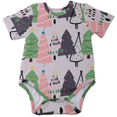 Christmas Trees Icons Baby Short Sleeve Bodysuit by Apen