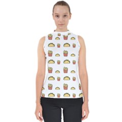 Fries Taco Pattern Fast Food Mock Neck Shell Top by Apen