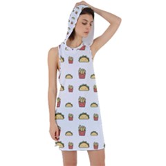 Fries Taco Pattern Fast Food Racer Back Hoodie Dress by Apen