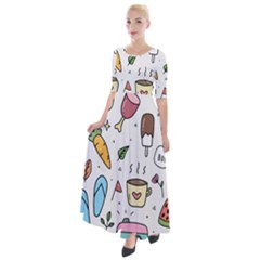 Doodle Fun Food Drawing Cute Half Sleeves Maxi Dress by Apen