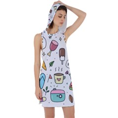 Doodle Fun Food Drawing Cute Racer Back Hoodie Dress by Apen