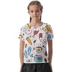 Doodle Fun Food Drawing Cute Kids  Frill Chiffon Blouse by Apen