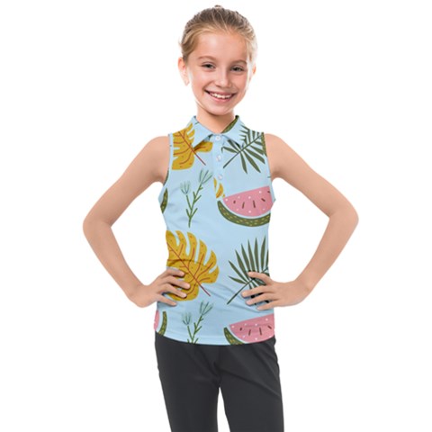 Watermelon Leaves Fruit Foliage Kids  Sleeveless Polo T-shirt by Apen