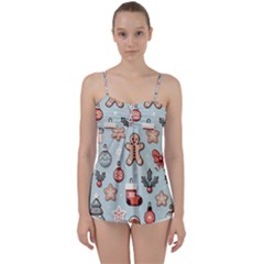 Christmas Cartoon Pattern Babydoll Tankini Top by Apen