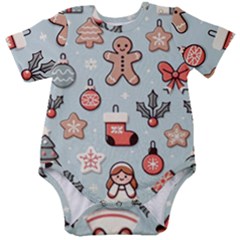 Christmas Cartoon Pattern Baby Short Sleeve Bodysuit by Apen