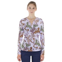 Pattern Design Art Decoration V-neck Long Sleeve Top by Ravend