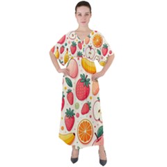 Fruit Sweet Pattern V-neck Boho Style Maxi Dress by Ravend