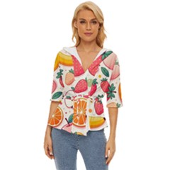 Fruit Sweet Pattern Lightweight Drawstring Hooded Top by Ravend