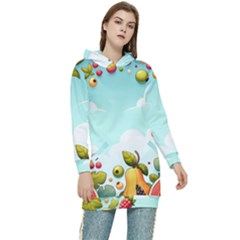 Fruits Sweet Papaya Orange Pattern Women s Long Oversized Pullover Hoodie by Ravend